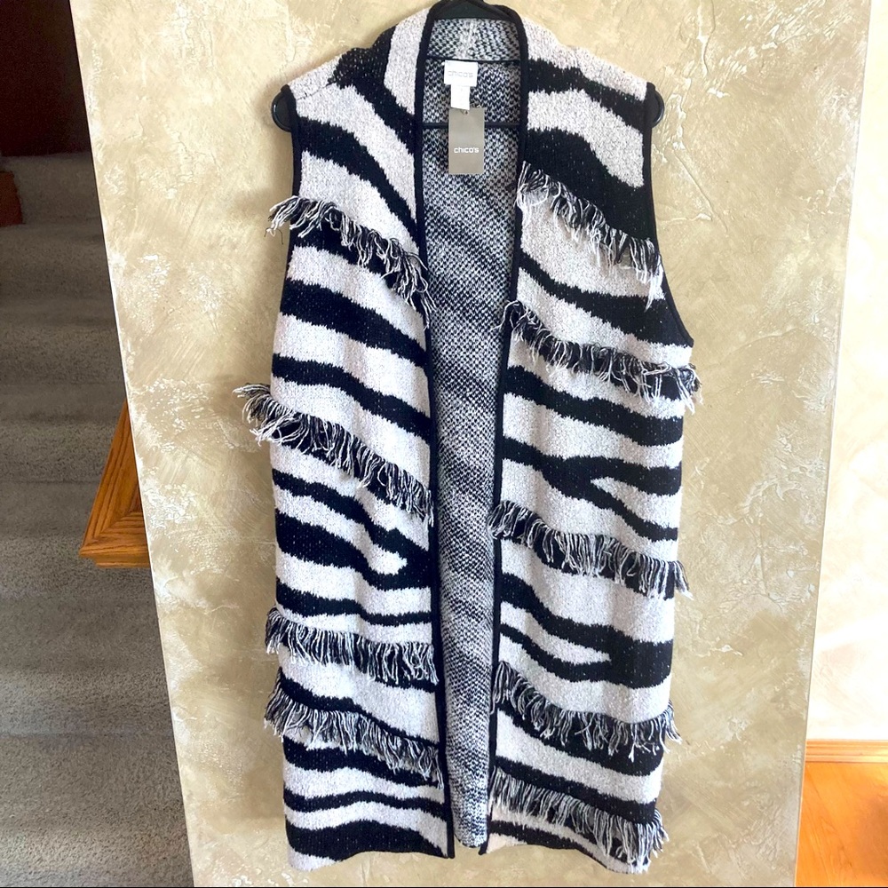 Chico’s NWT Zebra Print Fringe Sweater Cardigan
